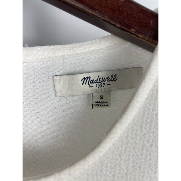 Madewell Textured White Oversized Short Sleeve‎ Back Keyhole Neck Blouse Size S - Picture 4 of 6
